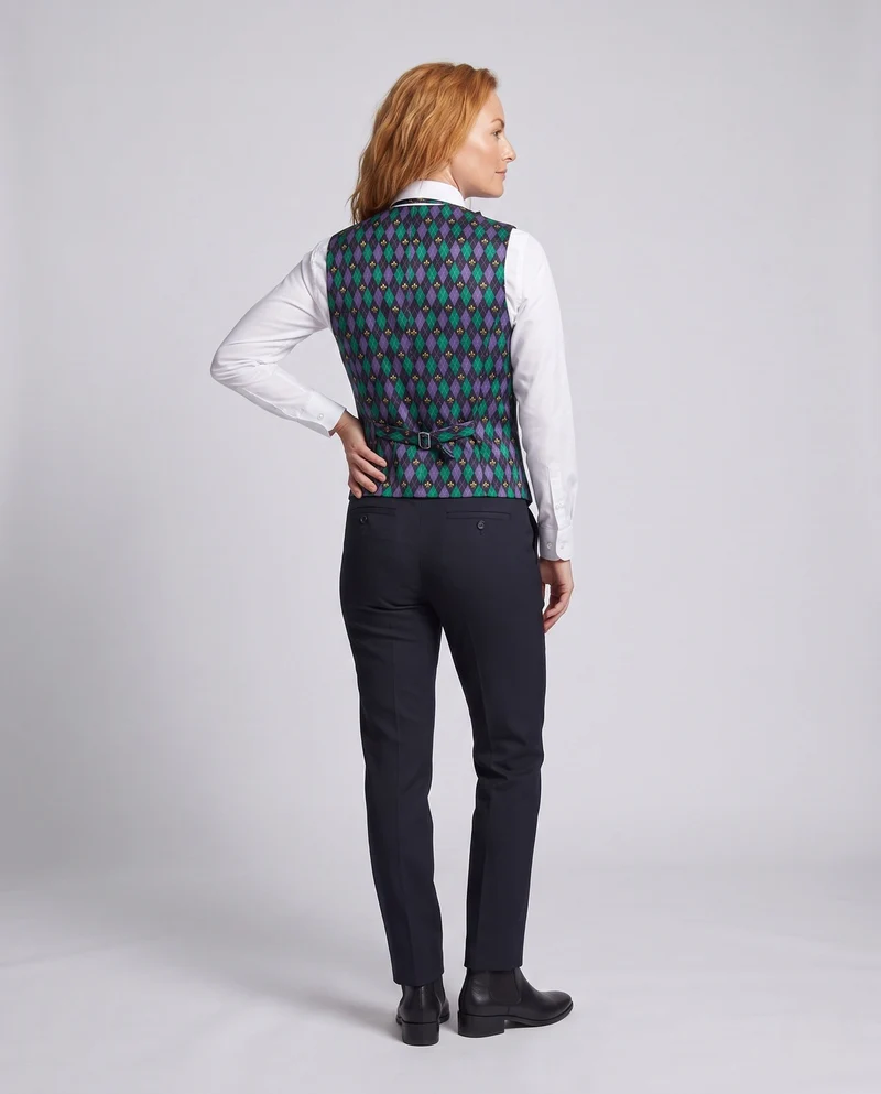 Damen festliche Weste mit buntem Karomuster und passenden Accessoires Drune