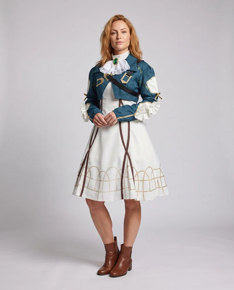 Festliches Cosplay-Kleid für Damen mit Rüschen und detaillierter Bluse Drune