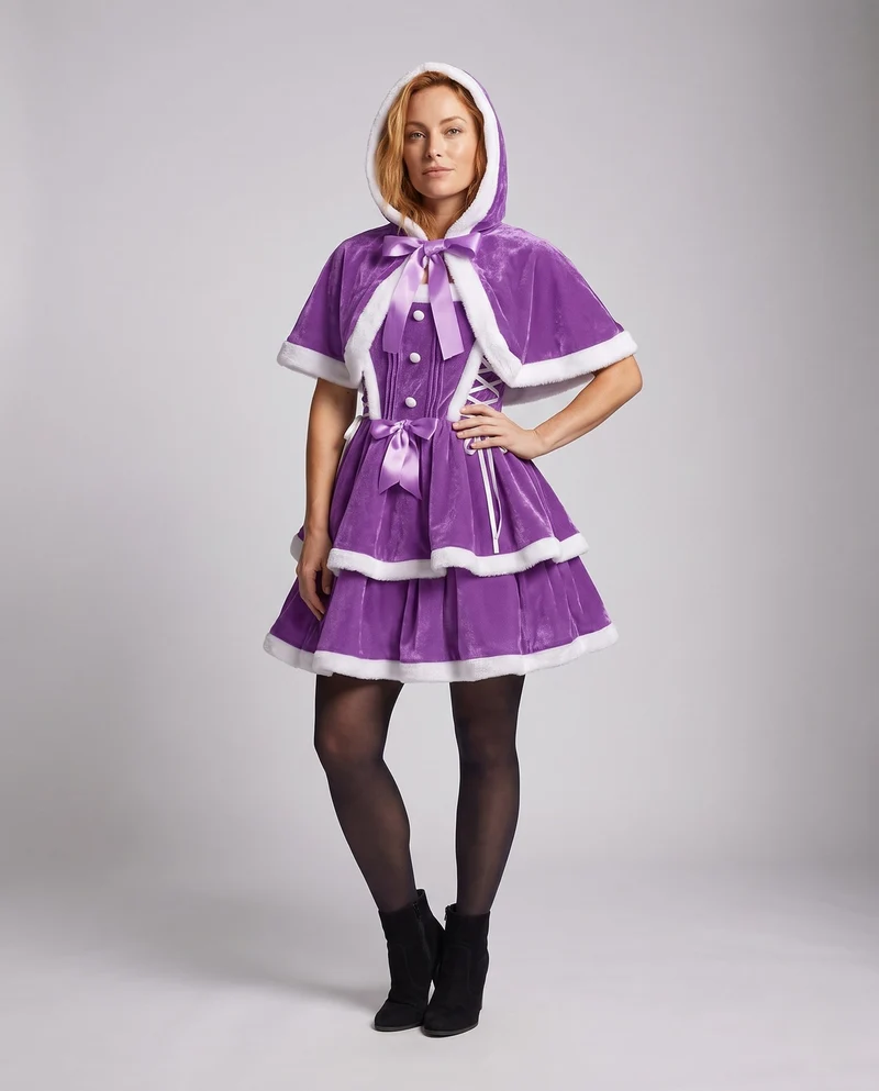 Frauen Festkleid mit Kapuze und Rüschenelementen Drune