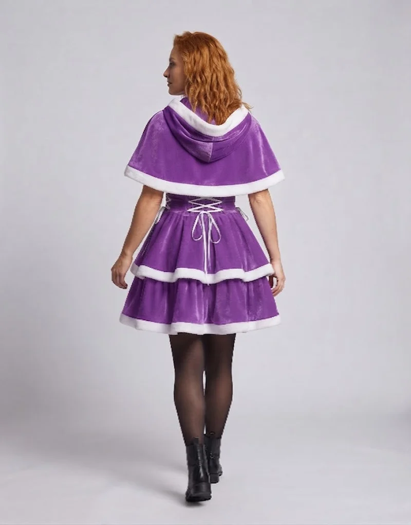 Frauen Festkleid mit Kapuze und Rüschenelementen Drune
