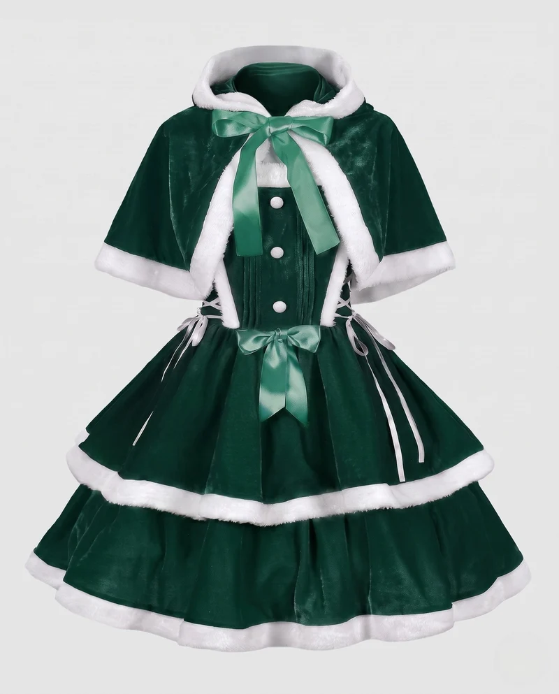 Frauen Festkleid mit Kapuze und Rüschenelementen Drune