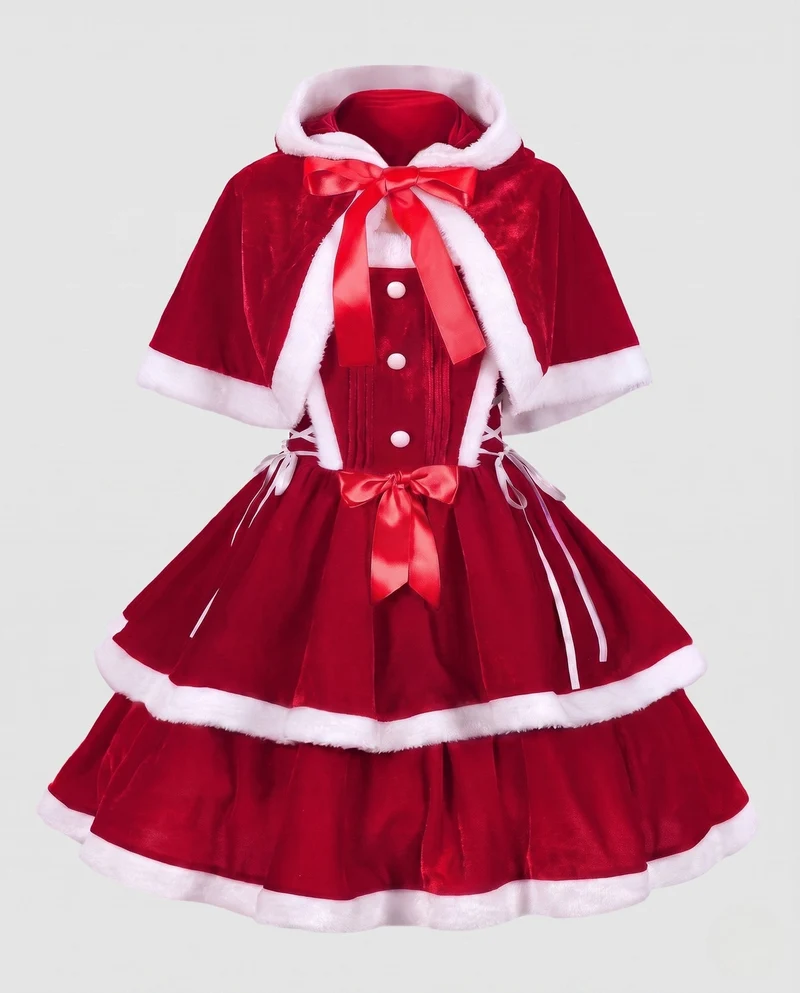 Frauen Festkleid mit Kapuze und Rüschenelementen Drune