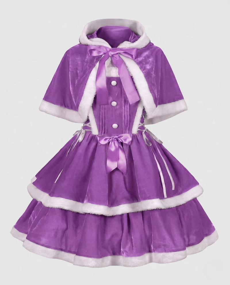 Frauen Festkleid mit Kapuze und Rüschenelementen Drune