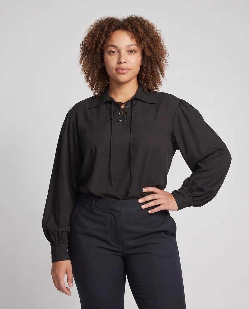 Frauen Historisches Langarmshirt mit Schnürung Drune