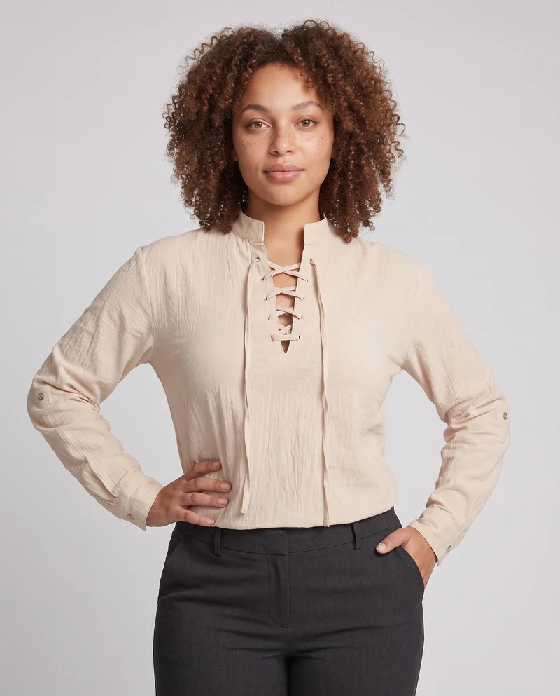 Frauen Historisches Langarmshirt mit Schnürung Drune