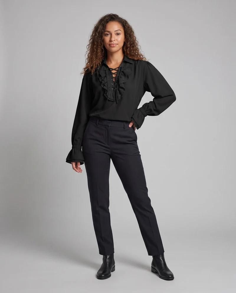 Damen Historisches Rüschenshirt mit eleganter Schnürung Drune