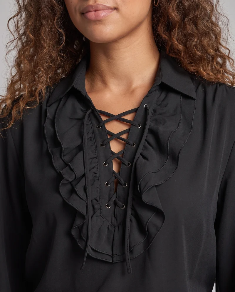 Damen Historisches Rüschenshirt mit eleganter Schnürung Drune