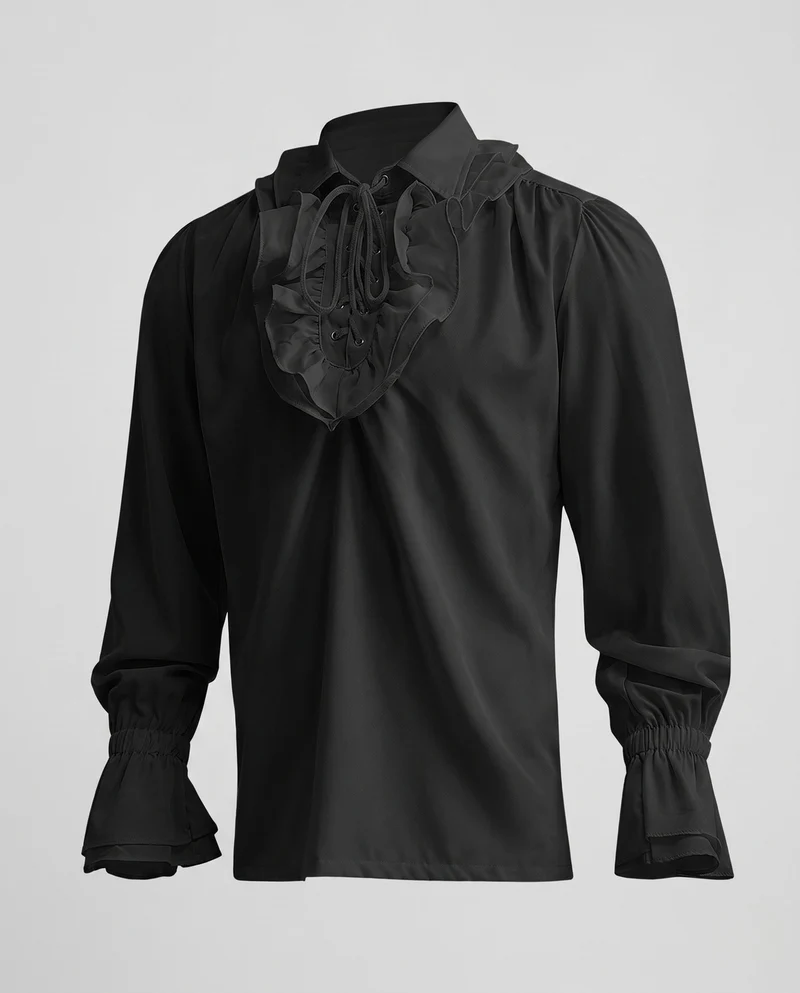Damen Historisches Rüschenshirt mit eleganter Schnürung Drune