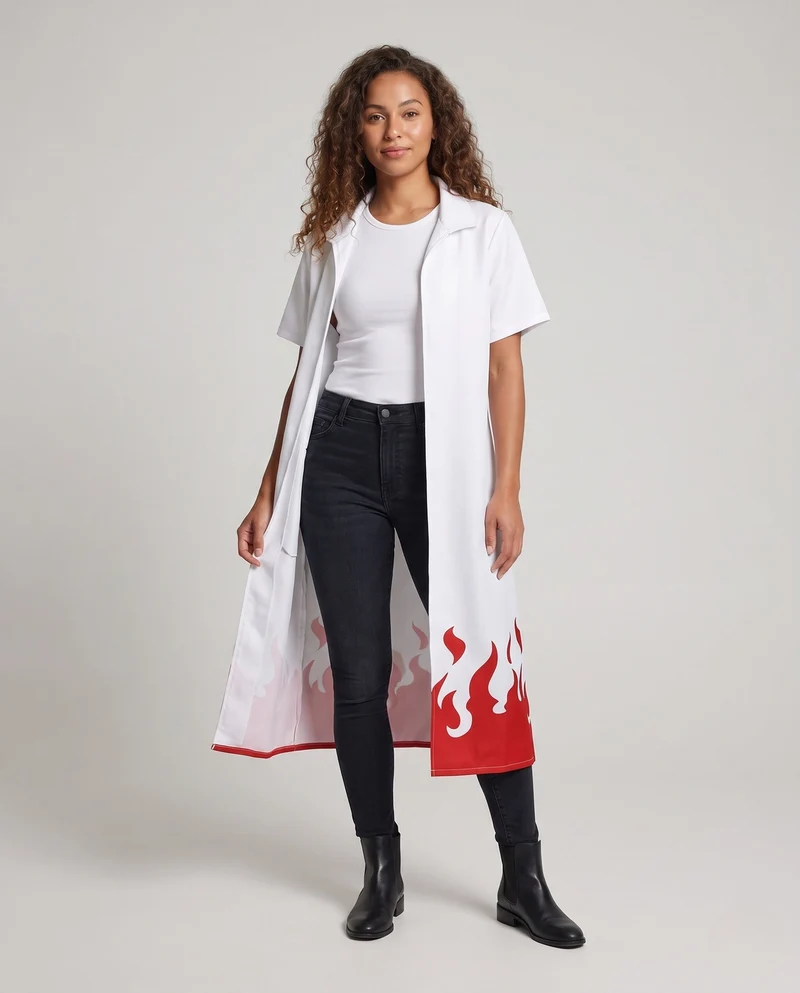 Damen Kostümumhang mit grafischem Feuerdesign und elegantem Schnitt Drune