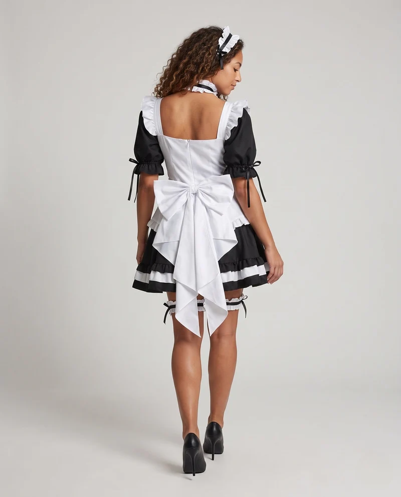 Damen Kostümset aus elegantem Minikleid mit Rüschendetails und Zubehör Drune