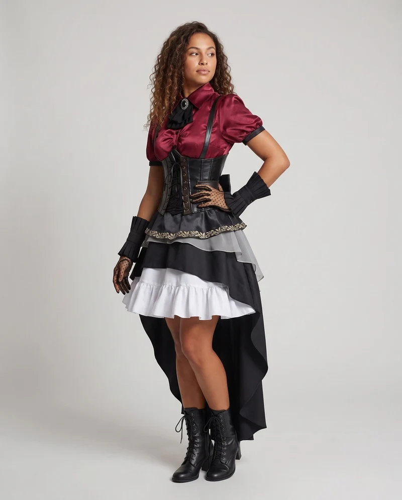 Damen Kostümset mit eleganter Bluse, taillierter Rock und passenden Accessoires Drune
