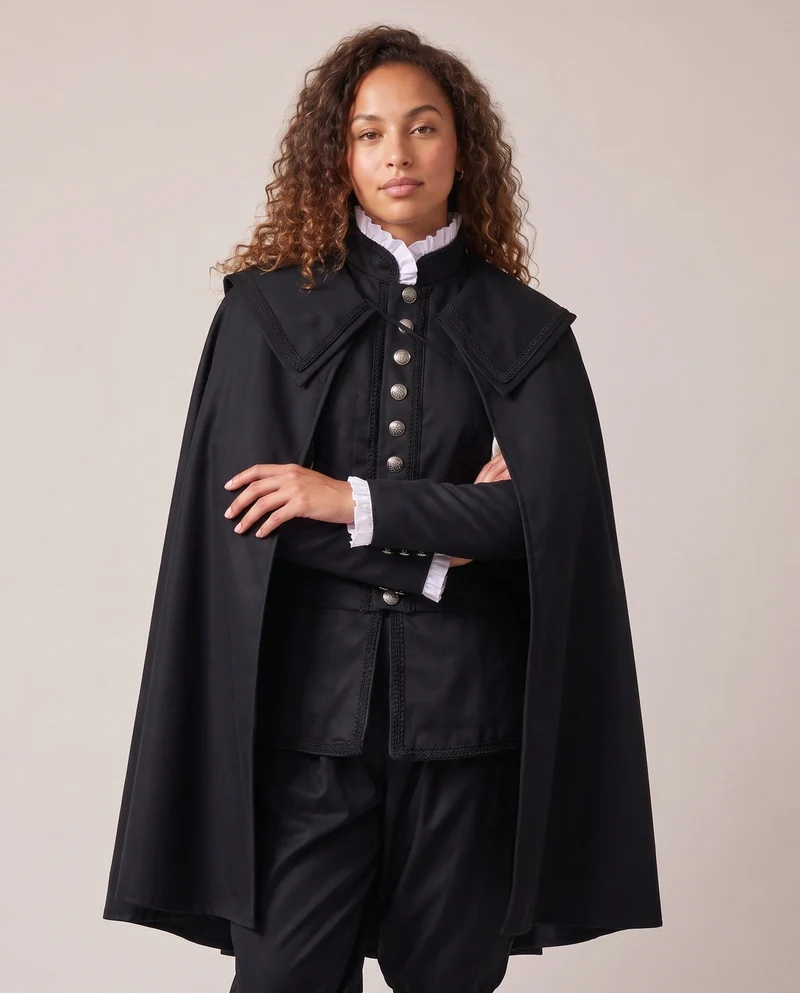 Damen Kostümumhang mit aufwendigen Details und eleganten Metallknöpfen Drune