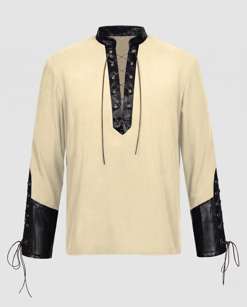 Damen Langarmshirt mit aufwendiger Schnürung und dekorativen Lederakzenten Drune