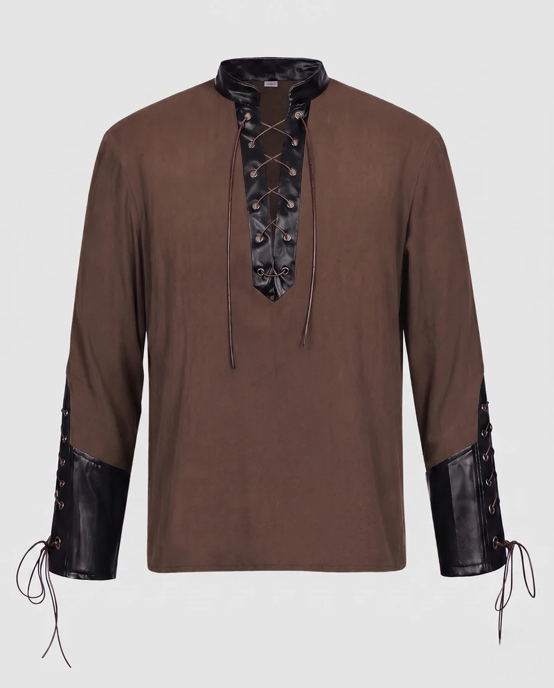 Damen Langarmshirt mit aufwendiger Schnürung und dekorativen Lederakzenten Drune