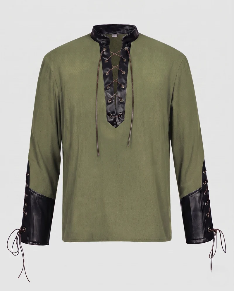 Damen Langarmshirt mit aufwendiger Schnürung und dekorativen Lederakzenten Drune