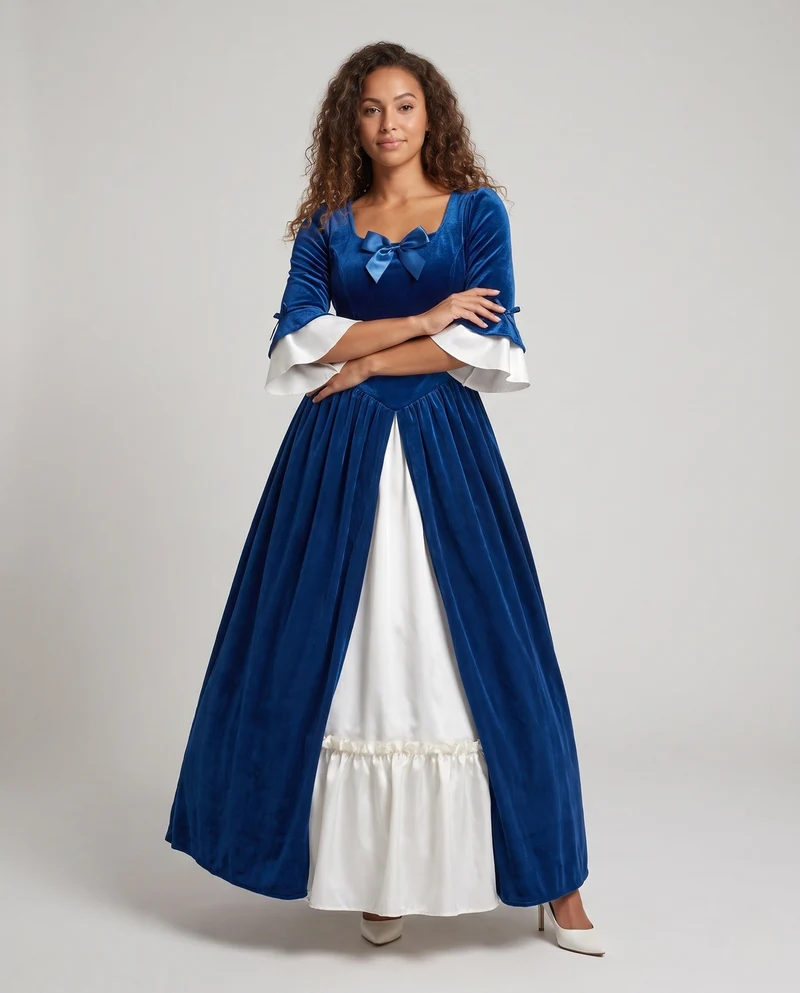 Damen Märchen Ballkleid mit langen Ärmeln und Rüschendetails Drune