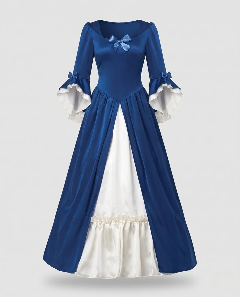 Damen Märchen Ballkleid mit langen Ärmeln und Rüschendetails Drune