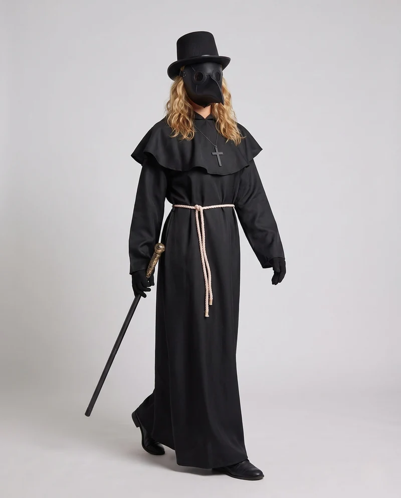 Damen Mittelalterkostüm mit Kapuze und Rüschendetails Drune