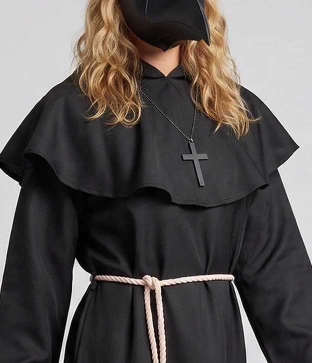 Damen Mittelalterkostüm mit Kapuze und Rüschendetails Drune