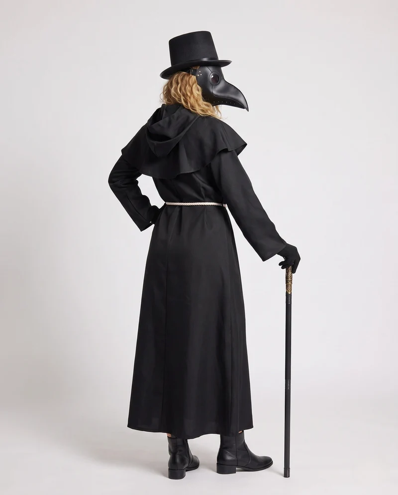 Damen Mittelalterkostüm mit Kapuze und Rüschendetails Drune