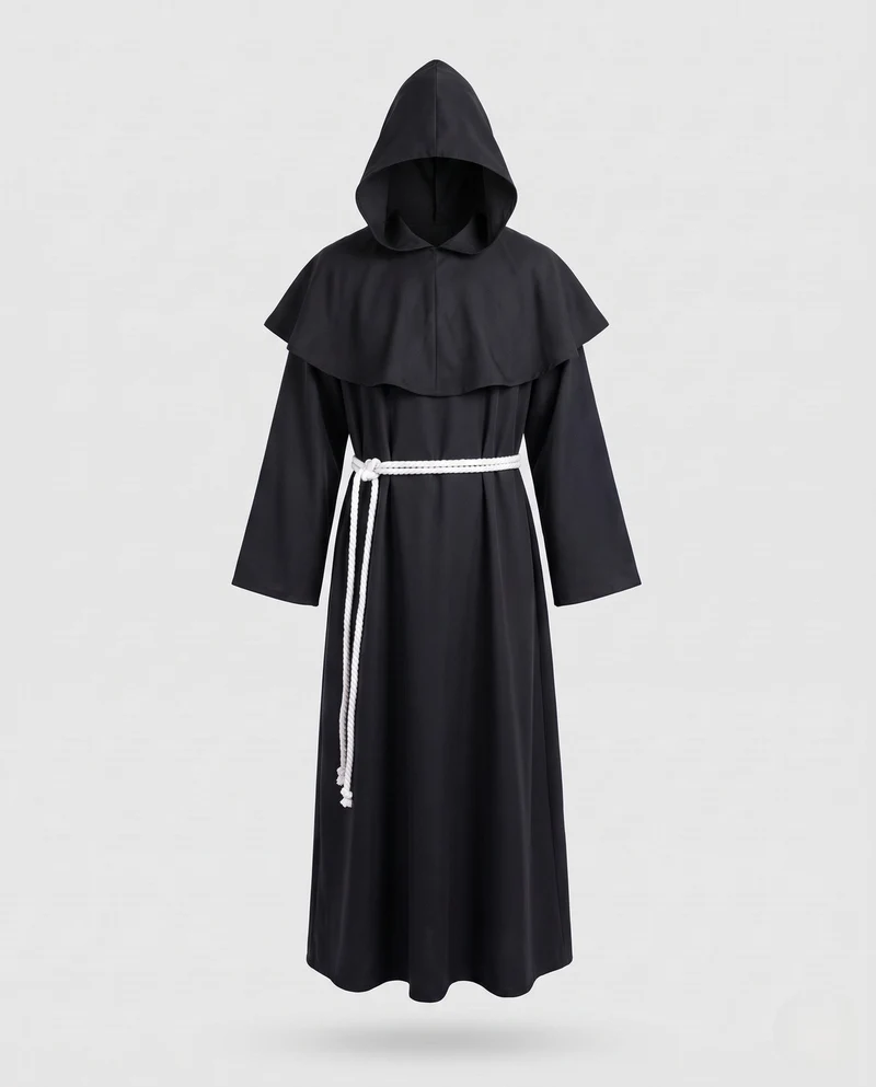 Damen Mittelalterkostüm mit Kapuze und Rüschendetails Drune