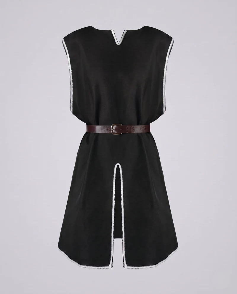 Frauen Mittelalterliche Tunika Kleid mit Gürtel und Schlitz Drune