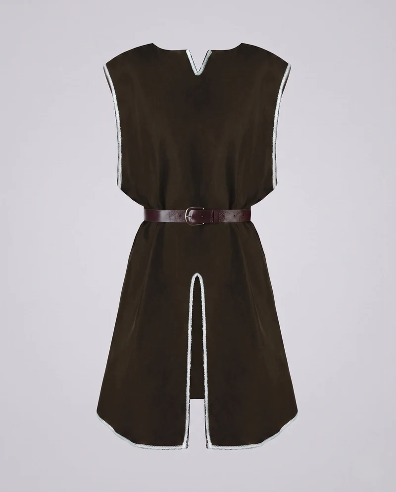 Frauen Mittelalterliche Tunika Kleid mit Gürtel und Schlitz Drune