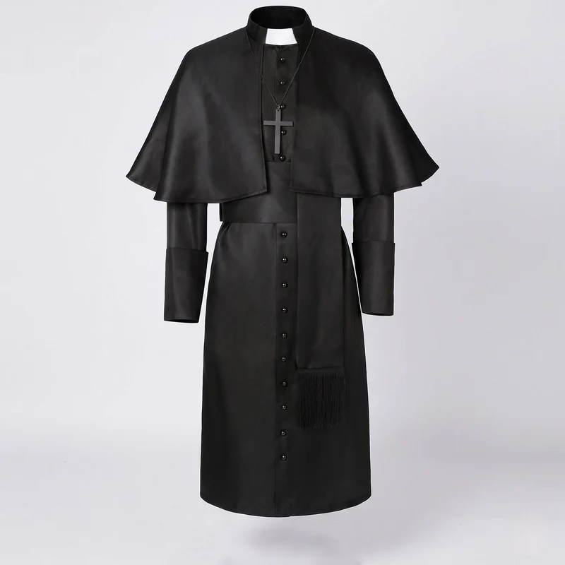 Frauen Priester Kostüm mit elegantem Kapuzen und Kreuz Anhänger Drune