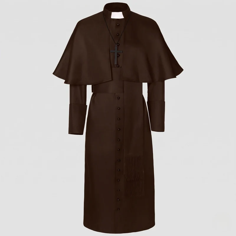 Frauen Priester Kostüm mit elegantem Kapuzen und Kreuz Anhänger Drune