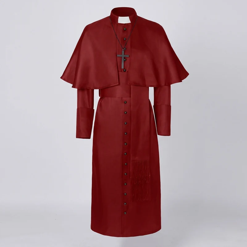 Frauen Priester Kostüm mit elegantem Kapuzen und Kreuz Anhänger Drune