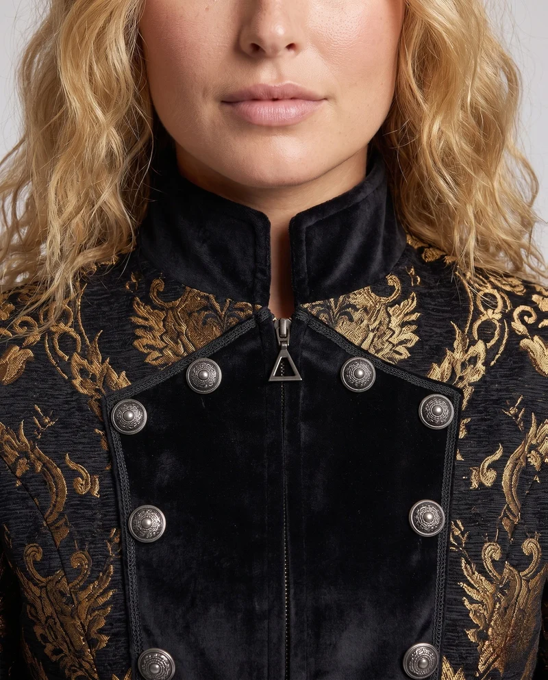 Frauen Robuster, eleganter Mantel mit aufwendigen Details und Knöpfen Drune