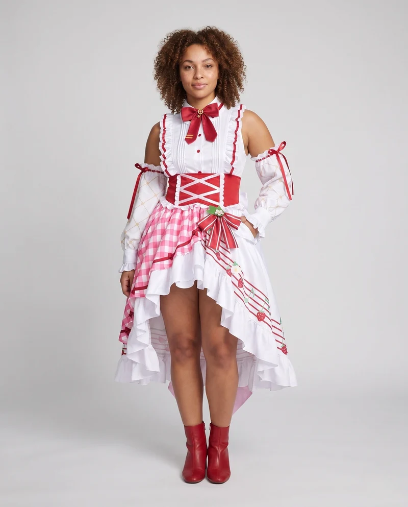 Damen romantisches Cosplay-Kleid mit Rüschendetails und mehrteiligen Accessoires Drune