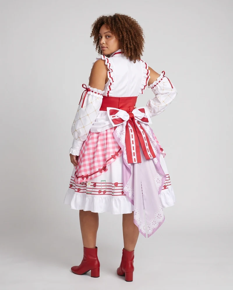 Damen romantisches Cosplay-Kleid mit Rüschendetails und mehrteiligen Accessoires Drune