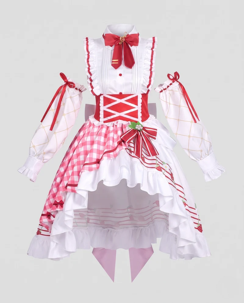 Damen romantisches Cosplay-Kleid mit Rüschendetails und mehrteiligen Accessoires Drune