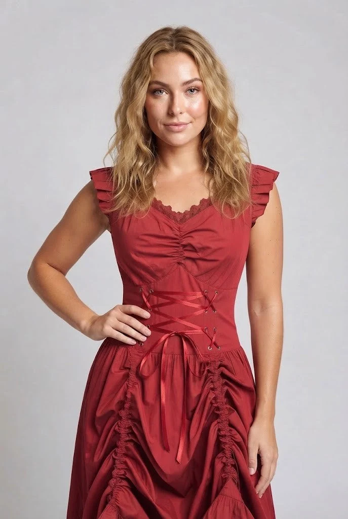 Damen romantisches Kleid mit Rüschendetails und eleganter Schnürung Drune
