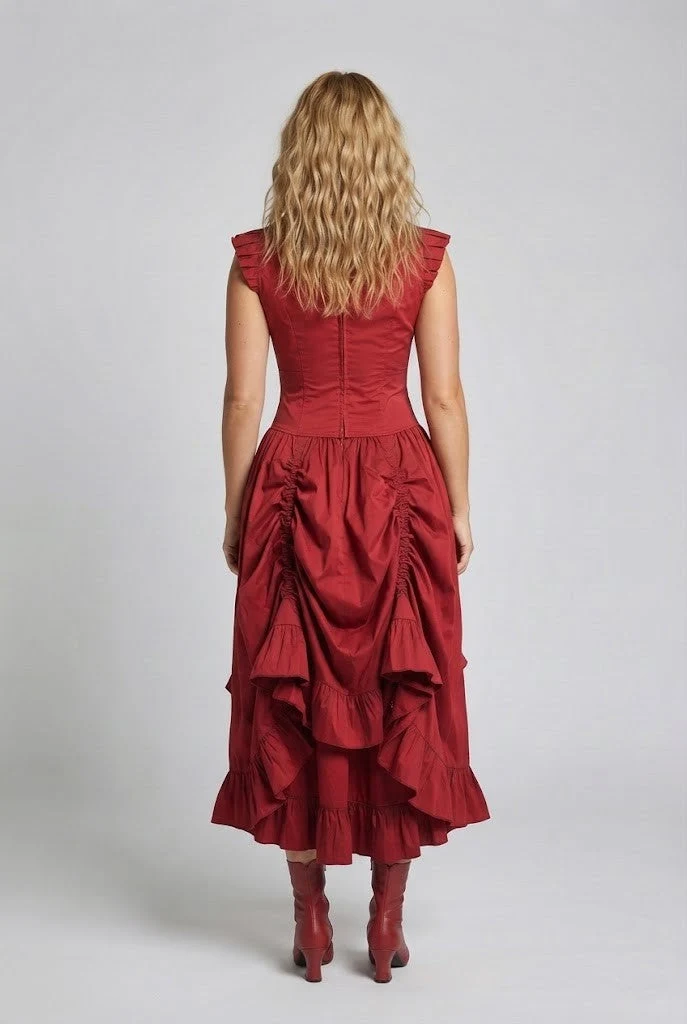 Damen romantisches Kleid mit Rüschendetails und eleganter Schnürung Drune