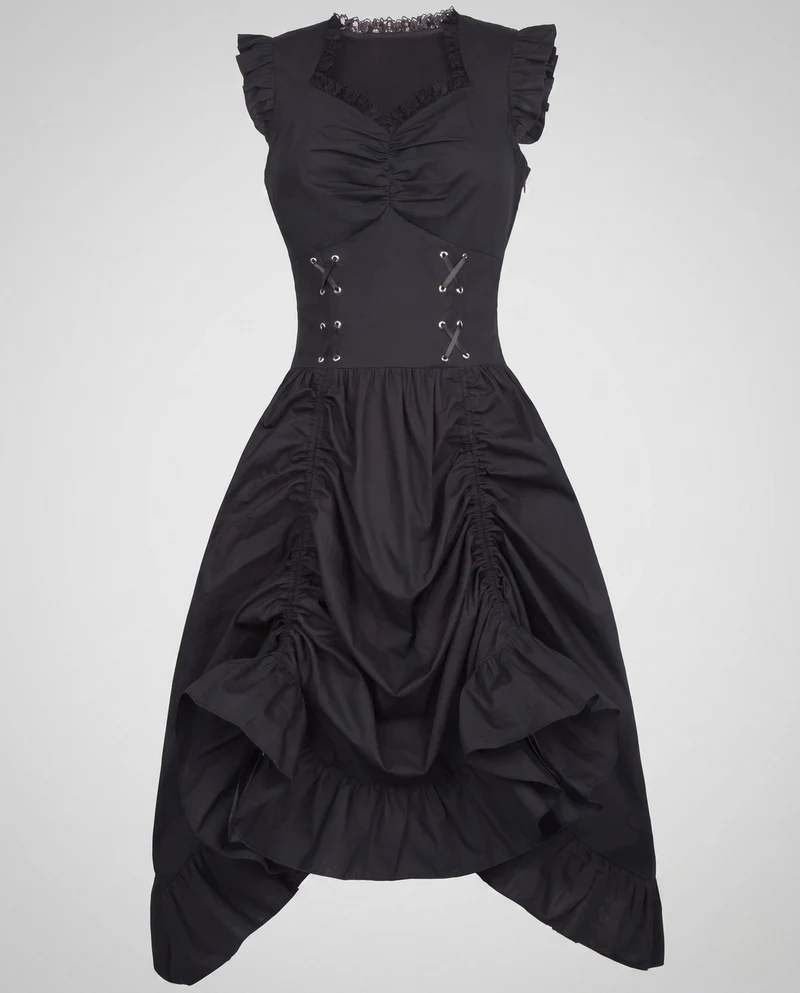 Damen romantisches Kleid mit Rüschendetails und eleganter Schnürung Drune