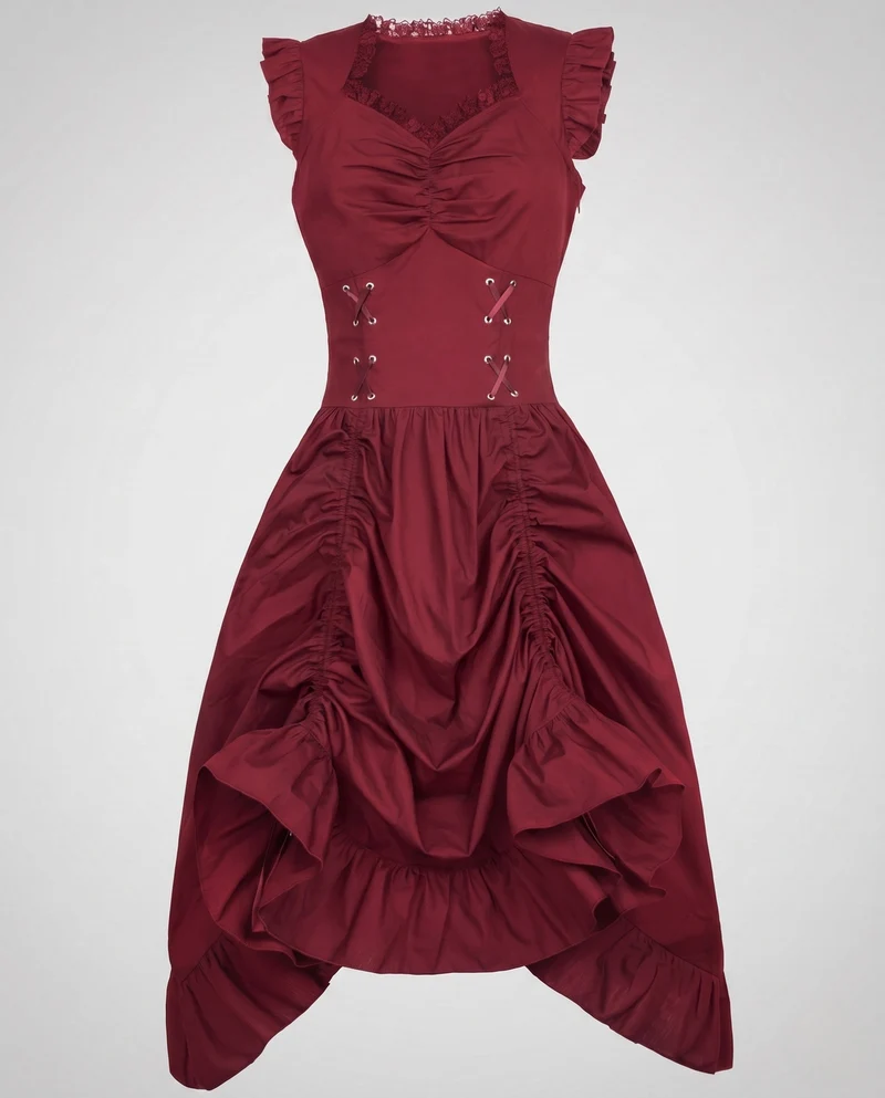 Damen romantisches Kleid mit Rüschendetails und eleganter Schnürung Drune