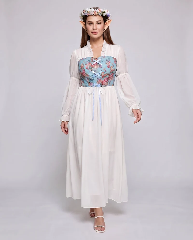 Frauen romantisches Maxikleid mit Rüschen und floralem Muster Drune