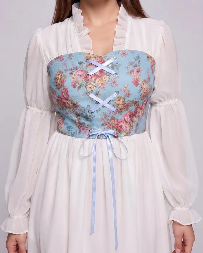 Frauen romantisches Maxikleid mit Rüschen und floralem Muster Drune