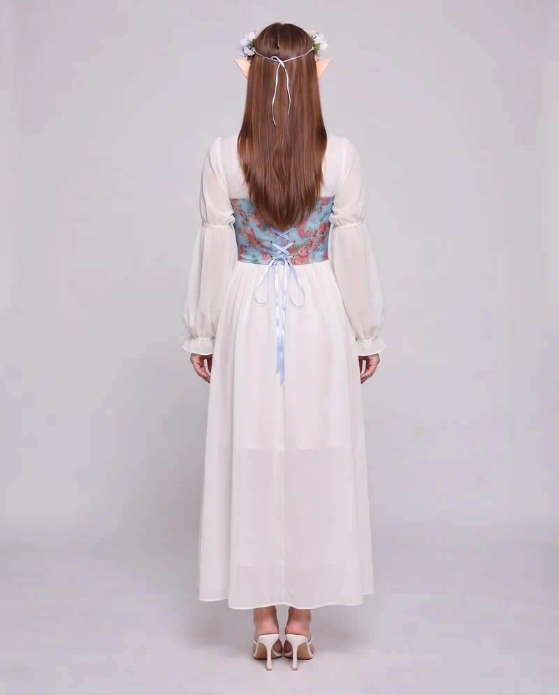 Frauen romantisches Maxikleid mit Rüschen und floralem Muster Drune