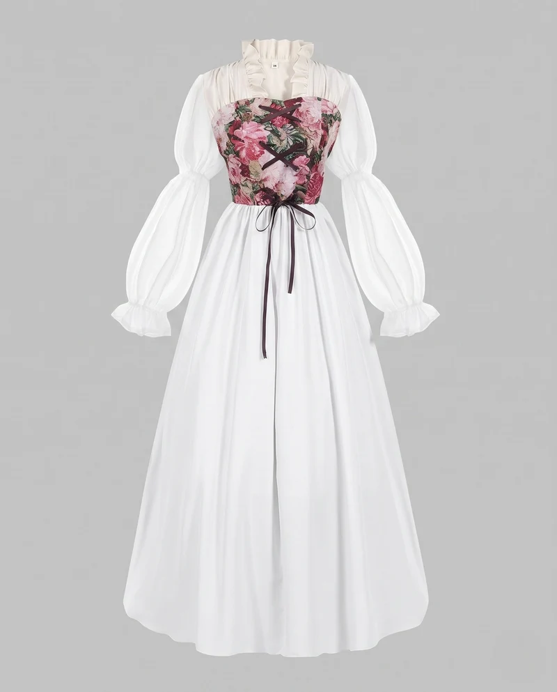 Frauen romantisches Maxikleid mit Rüschen und floralem Muster Drune