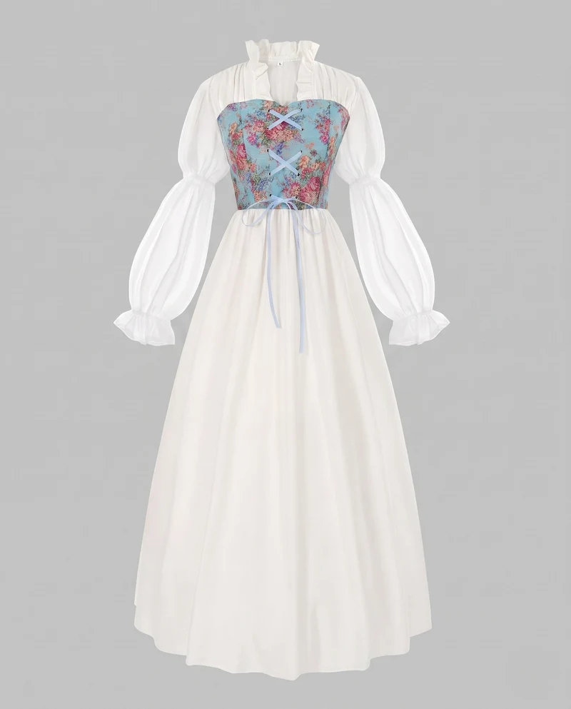 Frauen romantisches Maxikleid mit Rüschen und floralem Muster Drune