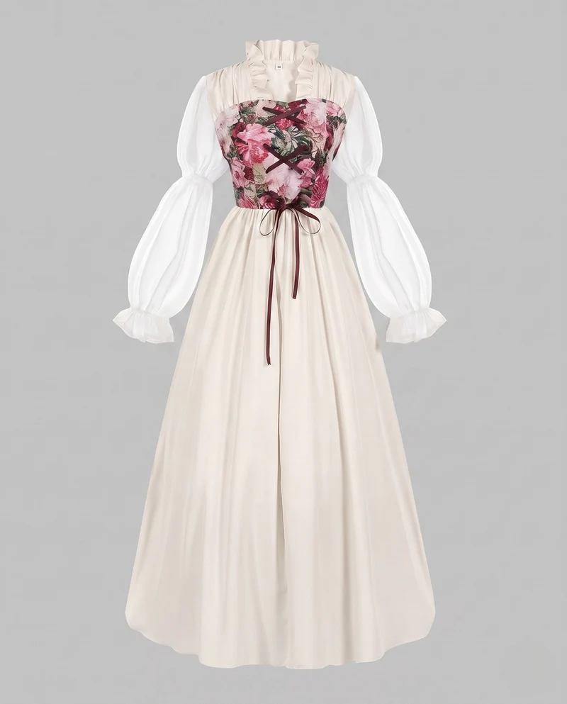 Frauen romantisches Maxikleid mit Rüschen und floralem Muster Drune