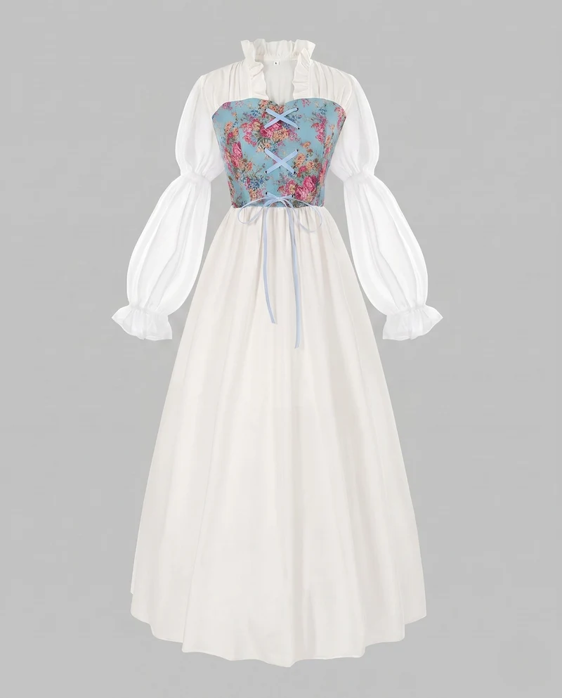 Frauen romantisches Maxikleid mit Rüschen und floralem Muster Drune