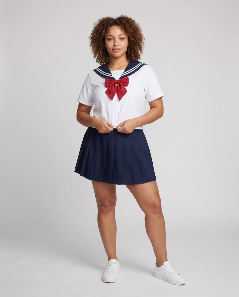 Damen Schuluniformkleid mit maritimem Kragen und Schleife Drune