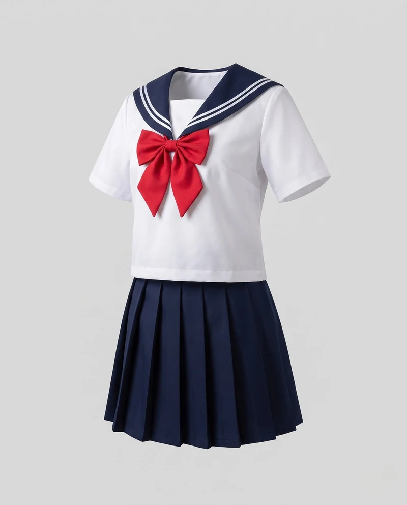 Damen Schuluniformkleid mit maritimem Kragen und Schleife Drune