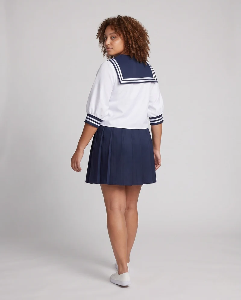 Damen Schuluniform Kostüm Set mit maritimem Kragen und plissiertem Rock Drune