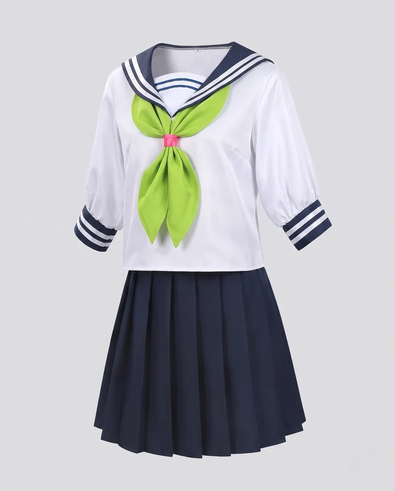 Damen Schuluniform Kostüm Set mit maritimem Kragen und plissiertem Rock Drune