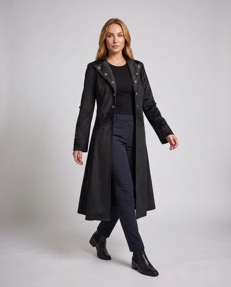 Damen Samtjacke mit asymmetrischem Saum und Spitzenbesatz Drune